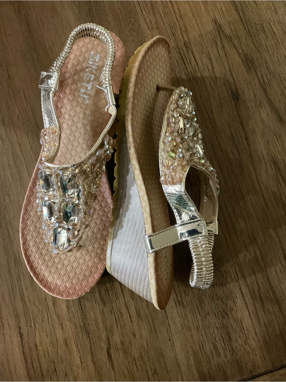 Embellished Clear & Rose Gold Wedge Sandals Sz 40/9